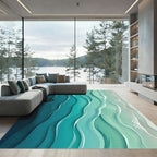 Modern Gradient Teal Ocean Wave Rug