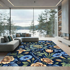 Peachy Blush Blue Floral Scrollwork Rug