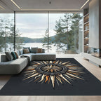 Rustic Celestial Gold Compass Sun Rug