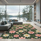 Blushing Floral Meadow on Sage Green Rug