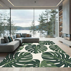 Dark Green Tropical Leaf Pattern Rug
