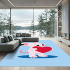 Cute pink mouse holding red heart Rug