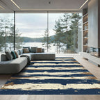 Abstract Navy and Tan Brushstroke Rug