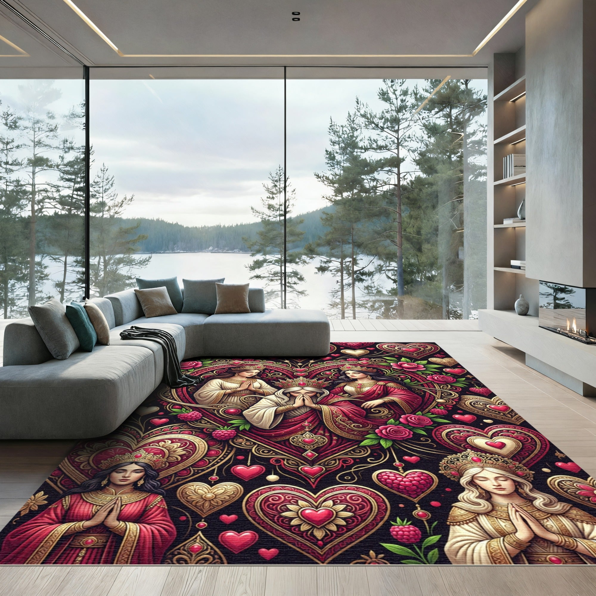 Crimson Heart Queens Regal Portrait Rug