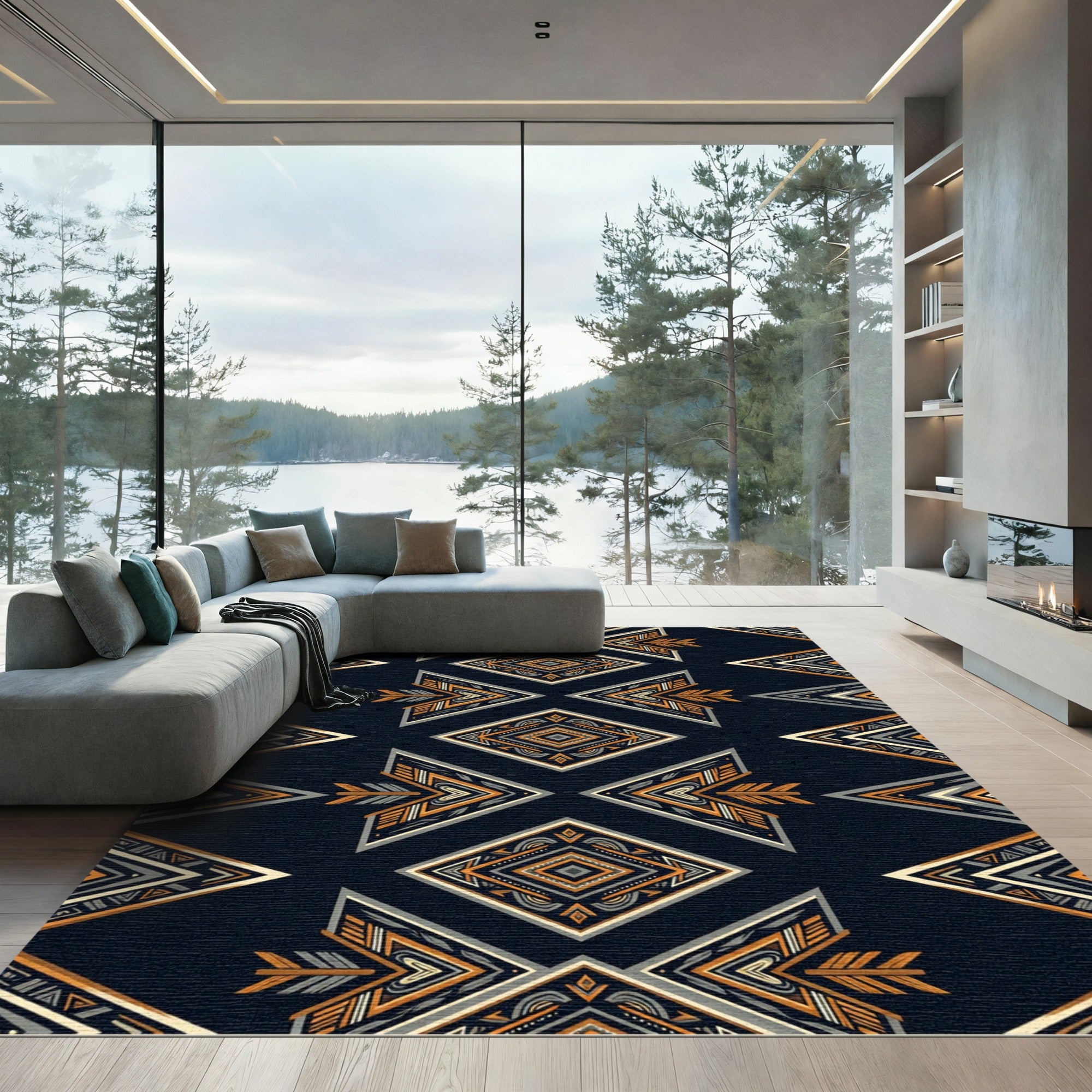 Geometric Arrowhead Midnight Gold Area Rug