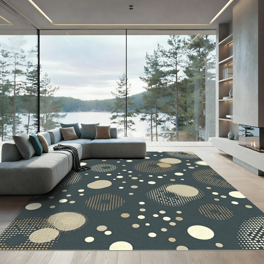 Abstract Golden Polka Dot Dark Teal Rug
