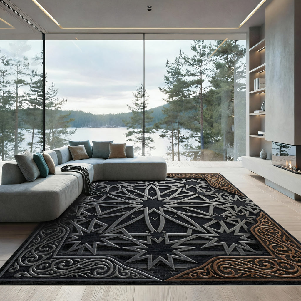 Silver Bronze Geometric Starburst Harmony Rug