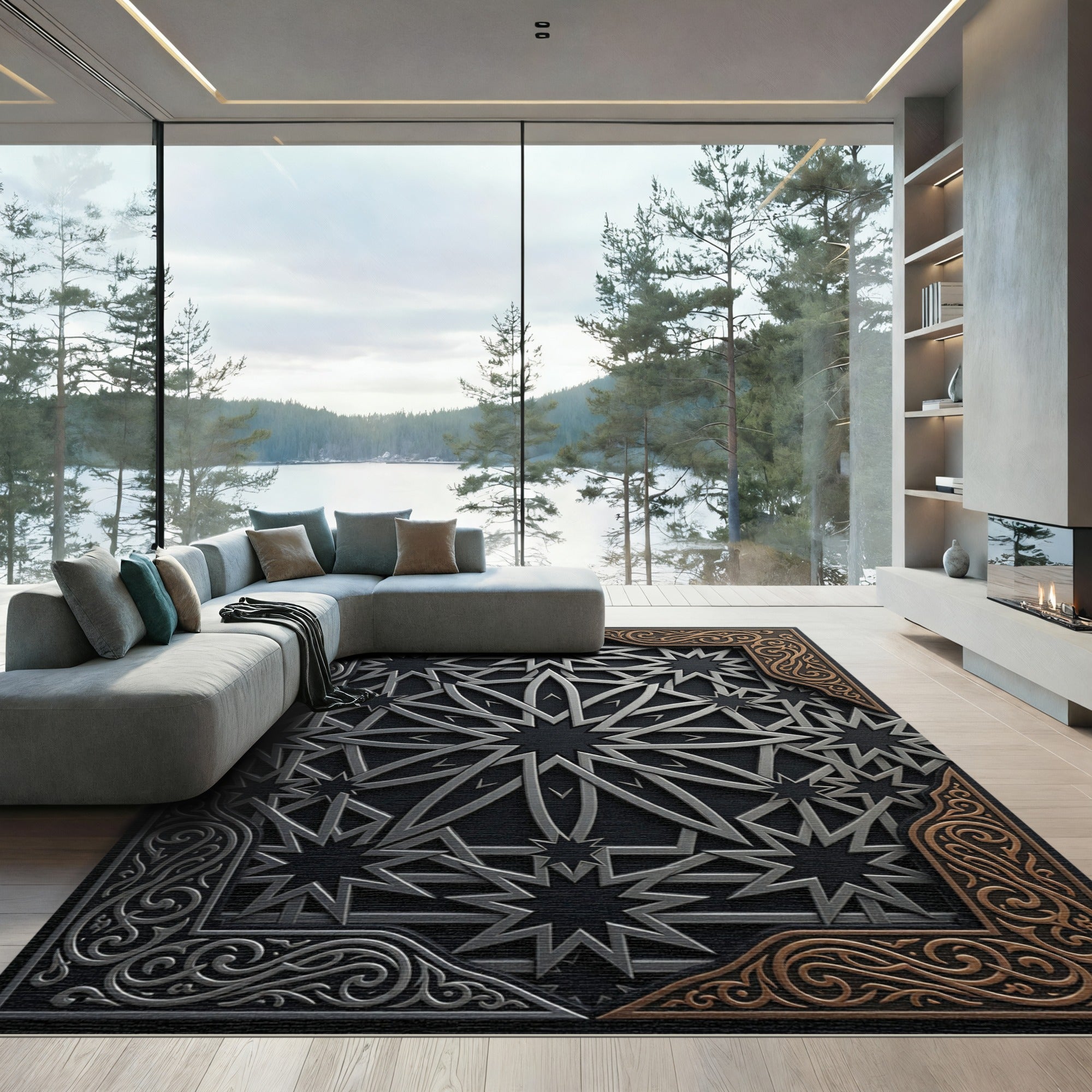 Silver Bronze Geometric Starburst Harmony Rug