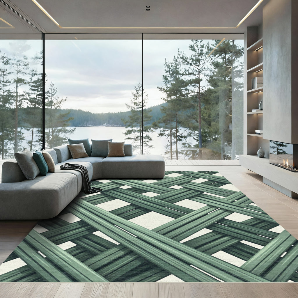 Sage Green Interlocking Woven Lattice Rug