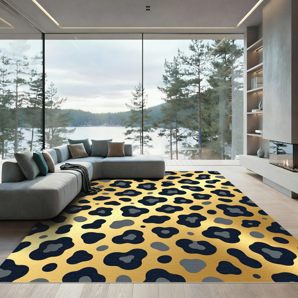 Metallic Gold and Navy Leopard Spot Rug