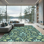 Teal Green Floral Vine Scrolls Rug