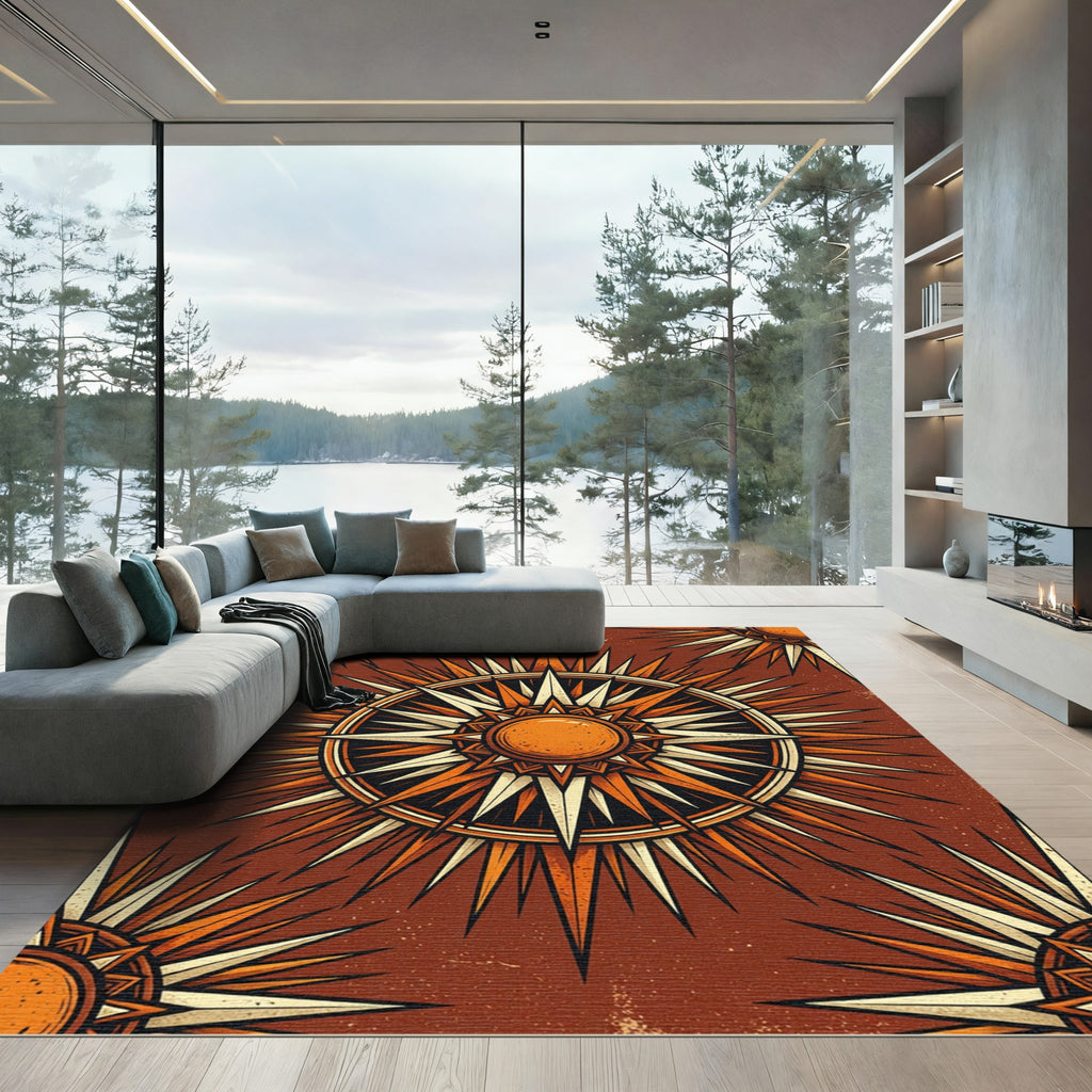 Earthy Terracotta Celestial Sunburst Radiance Rug