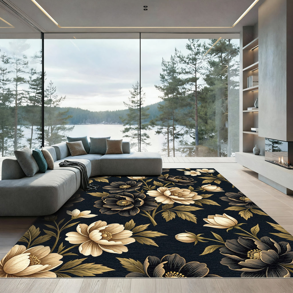 Elegant Monochrome Floral Arrangement Rug