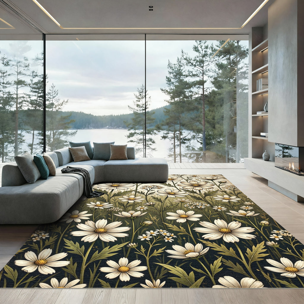 Vintage Cream Wildflower Meadow Garden Rug