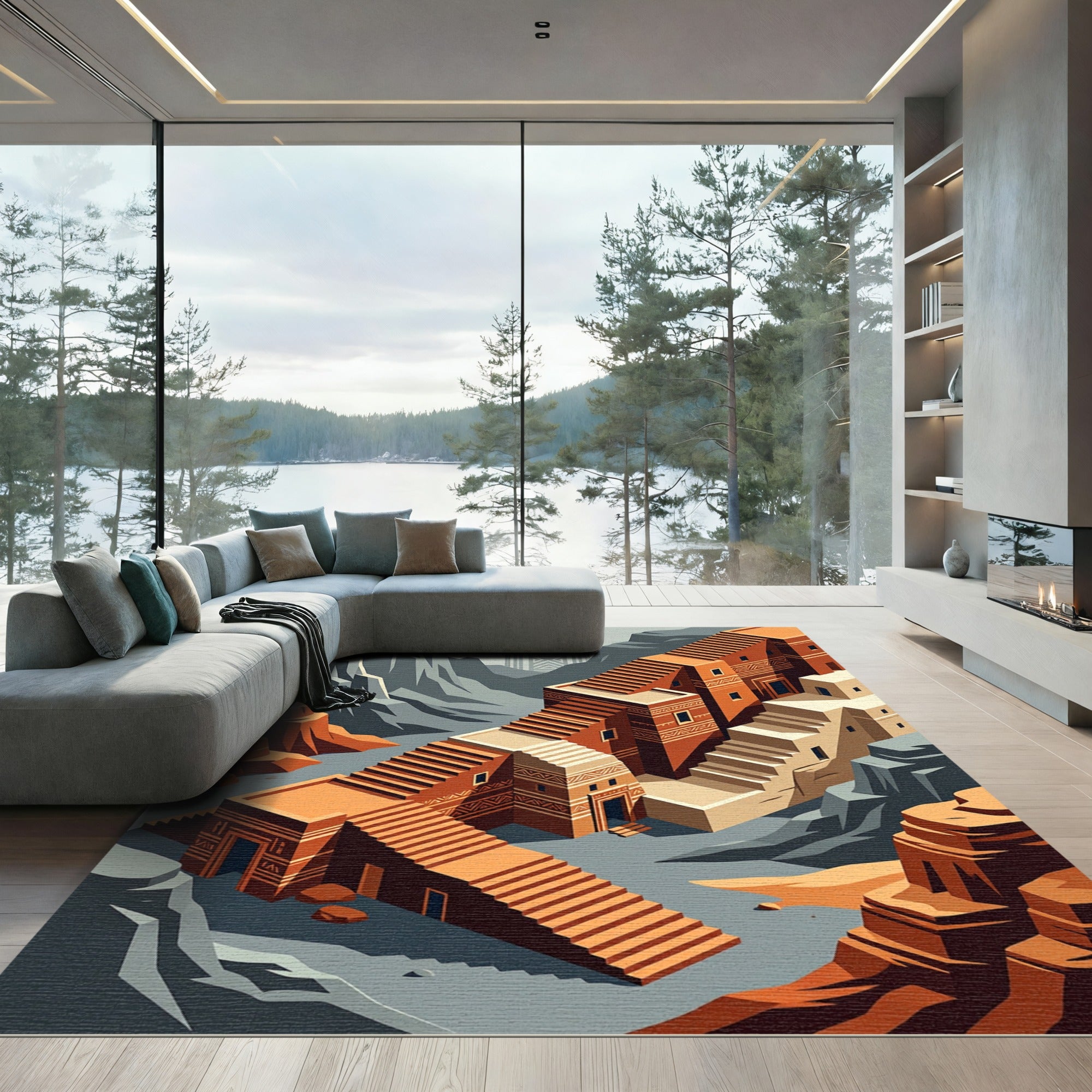 Terracotta Geometric Pueblo Arch Rug