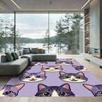 Cute Purple Cat Face Illustration Rug