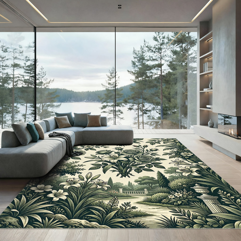 Vintage Botanical Rose and Lily Garden Rug