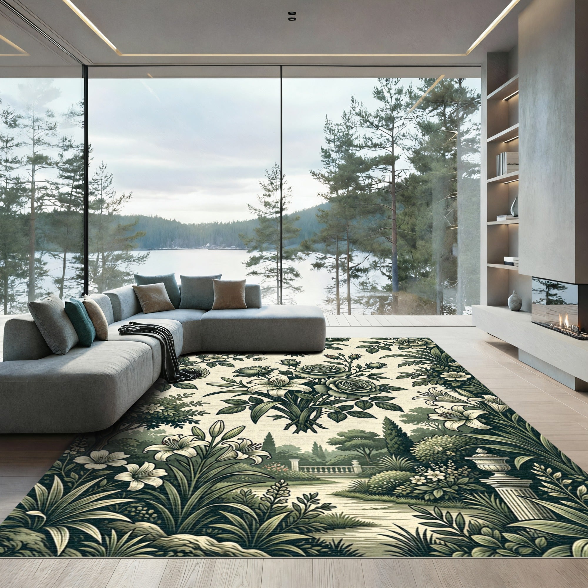 Vintage Botanical Rose and Lily Garden Rug