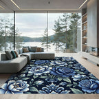 Deep Blue Floral Garden Arrangement Rug