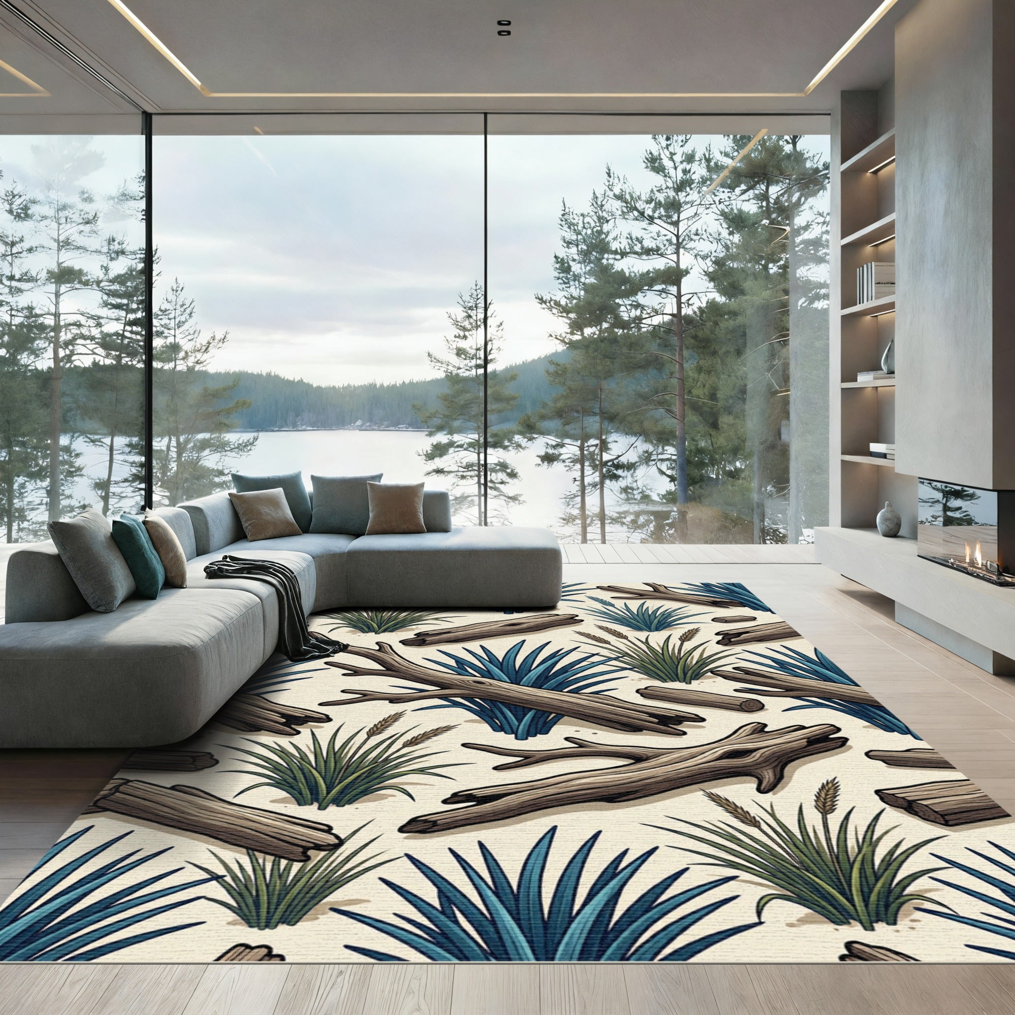 Rustic Blue Agave and Driftwood Forest Rug