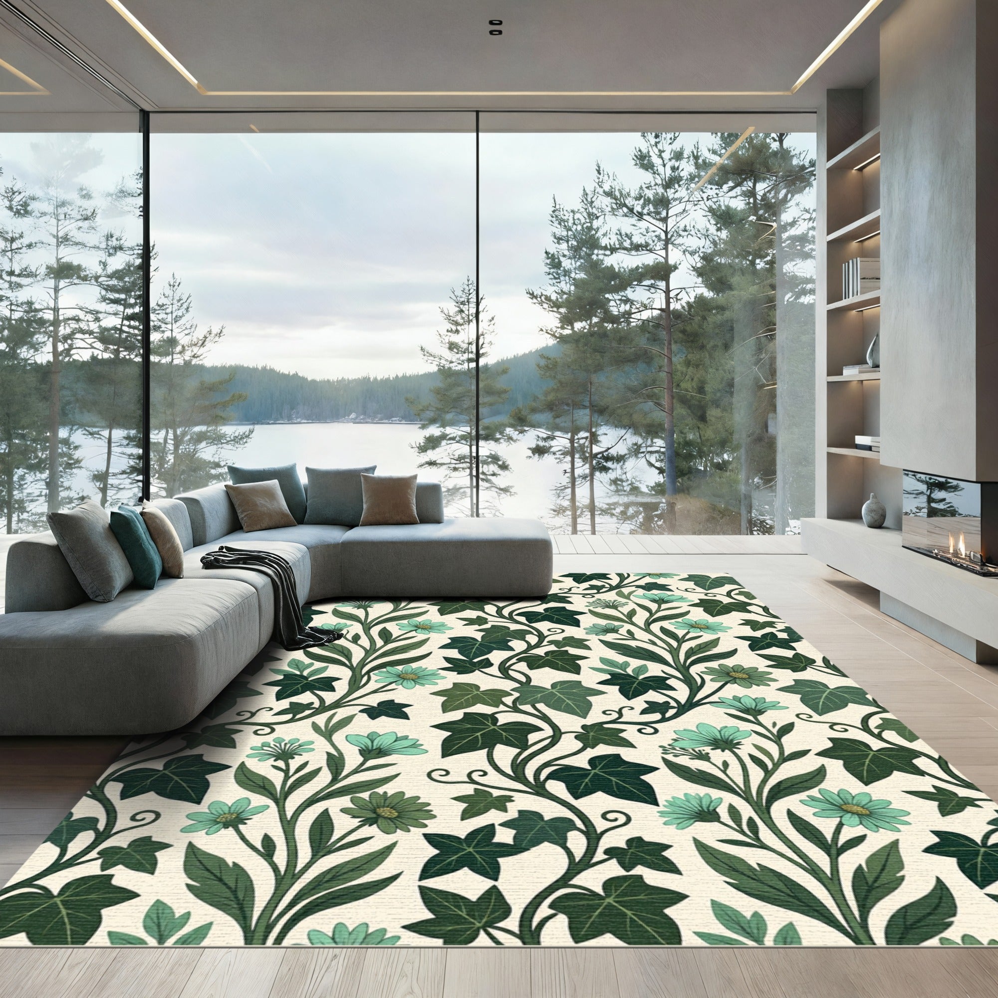 Teal Bloom Ivy Vine Rug
