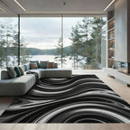 Monochrome Swirl Abstract Fluid Lines Rug