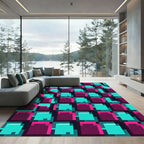 Neon Magenta Electric Teal Pixel Grid Rug