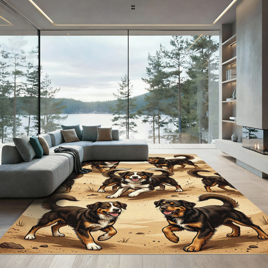 Playful Brown Tri-Color Border Collie Rug