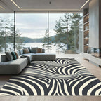 Monochrome Zebra Stripe Abstract Wave Rug