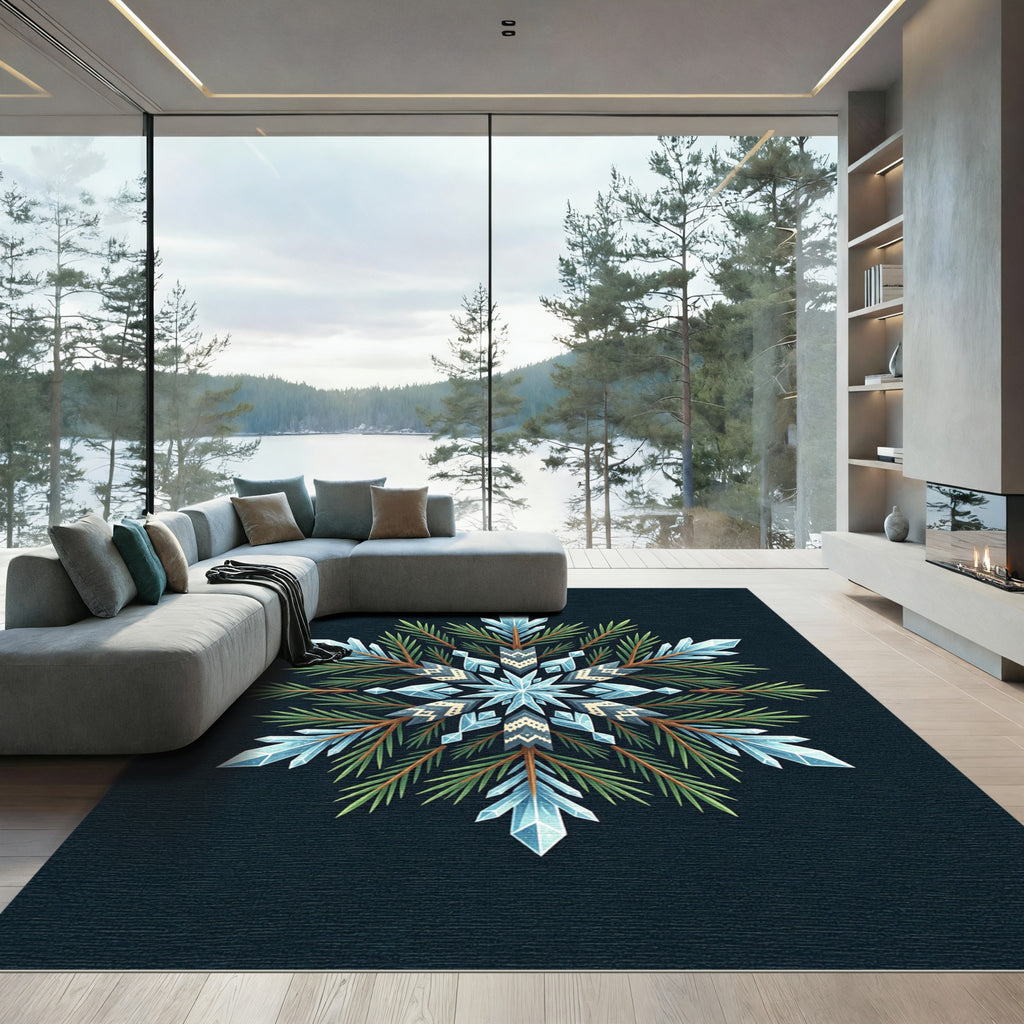 Winter Crystal Pine Snowflake Rug