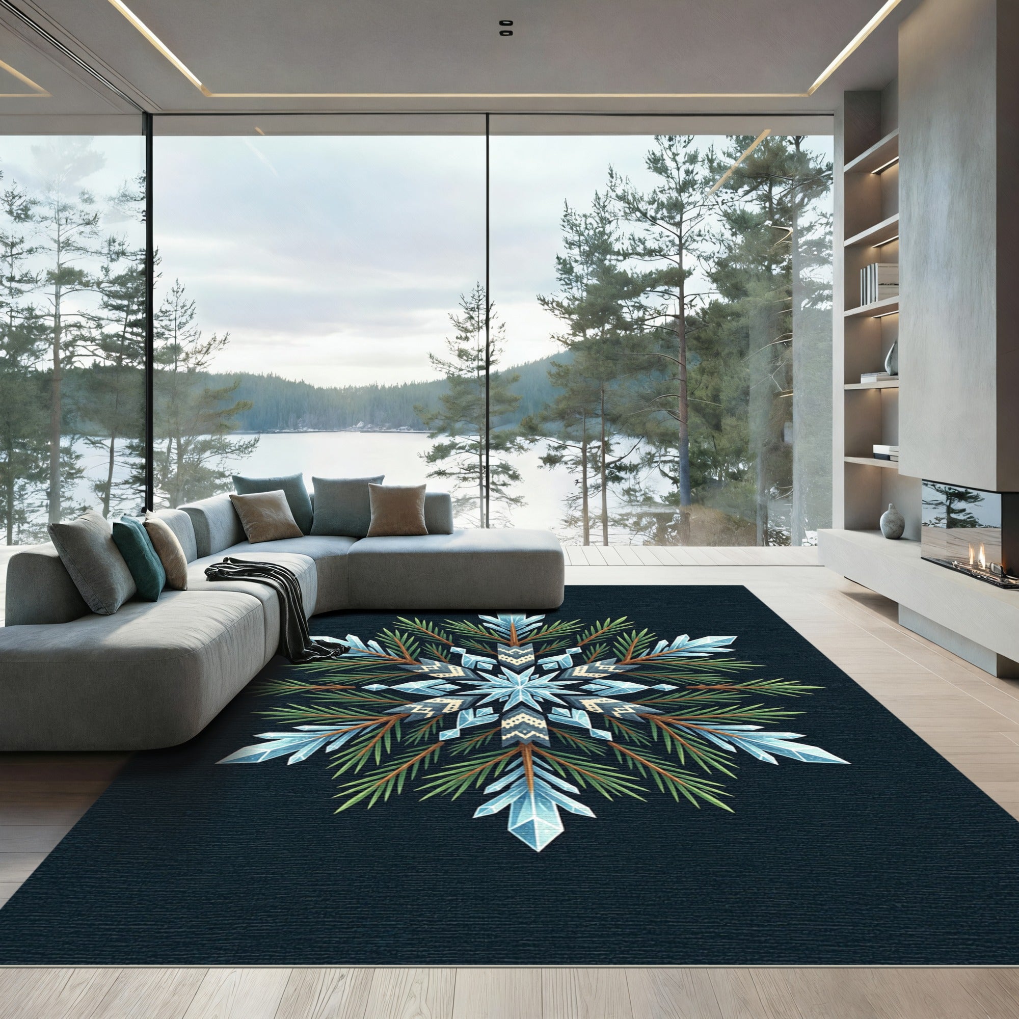 Winter Crystal Pine Snowflake Rug