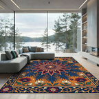 Ornate Deep Blue Floral Medallion Rug