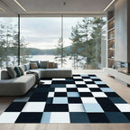 Modern Blue and White Geometric Squares Rug