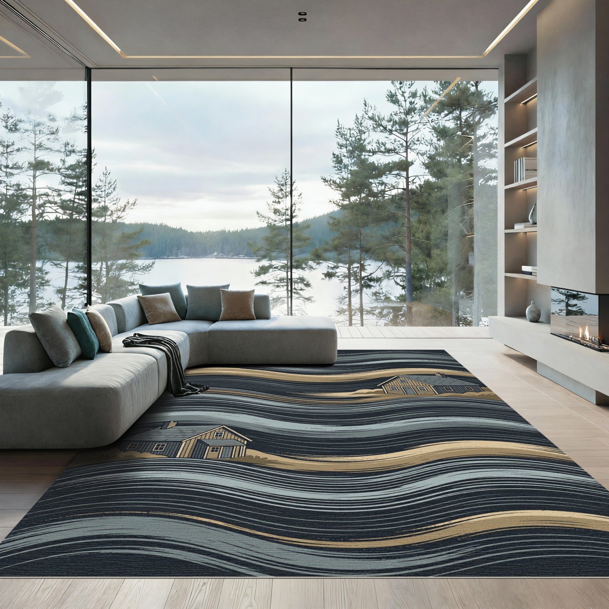 Earthy Tones Flowing Coastal Cabin Art Rug