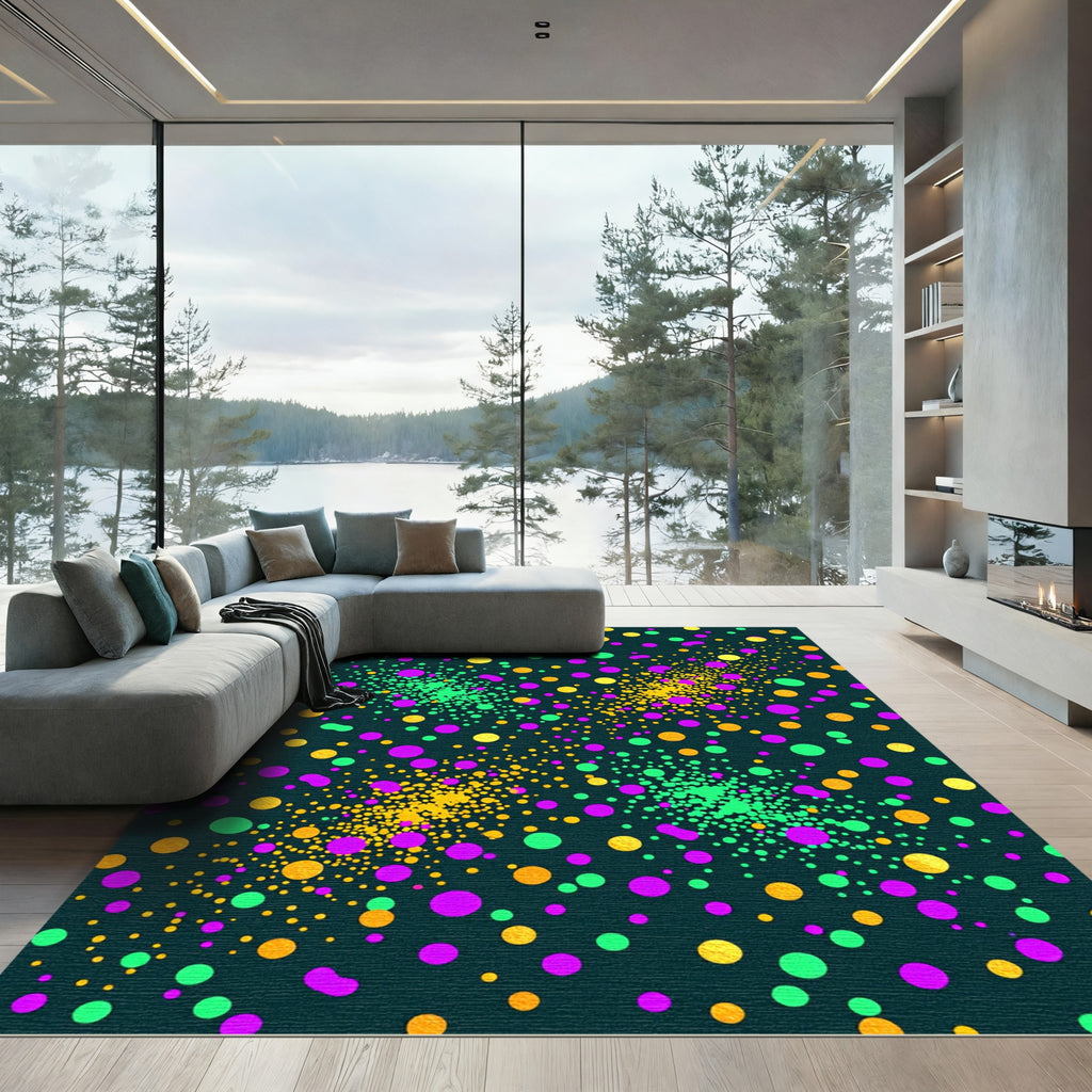 Vibrant Neon Polka Dot Confetti Art Rug