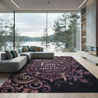 Ornate Plum Filigree Damask Scroll Emblem Rug