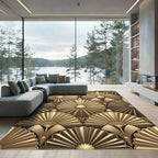 Ornate Golden Art Deco Fan Mosaic Rug