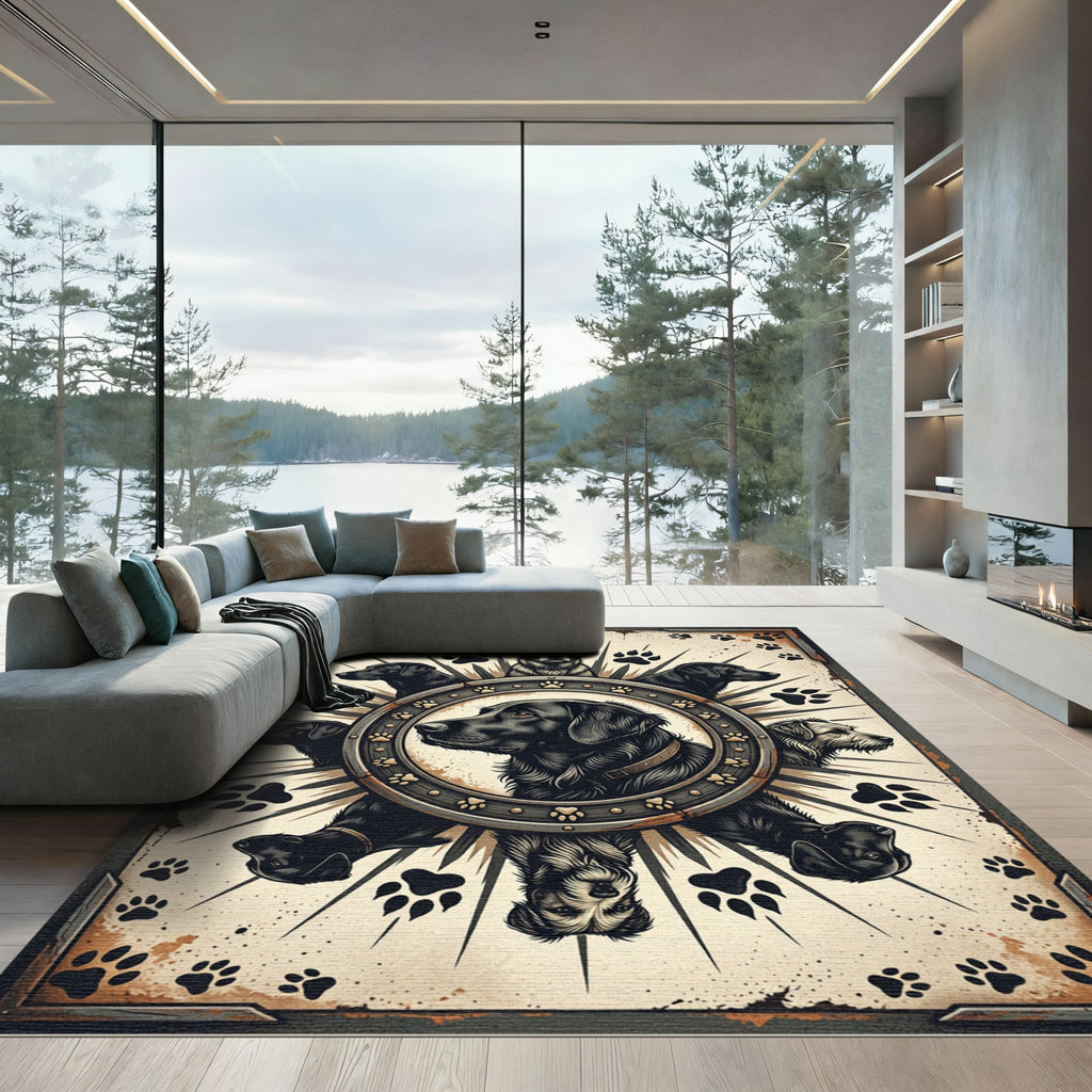 Vintage Black Labrador Compass Art Rug