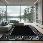 Silver Geometric Maze Border Rug