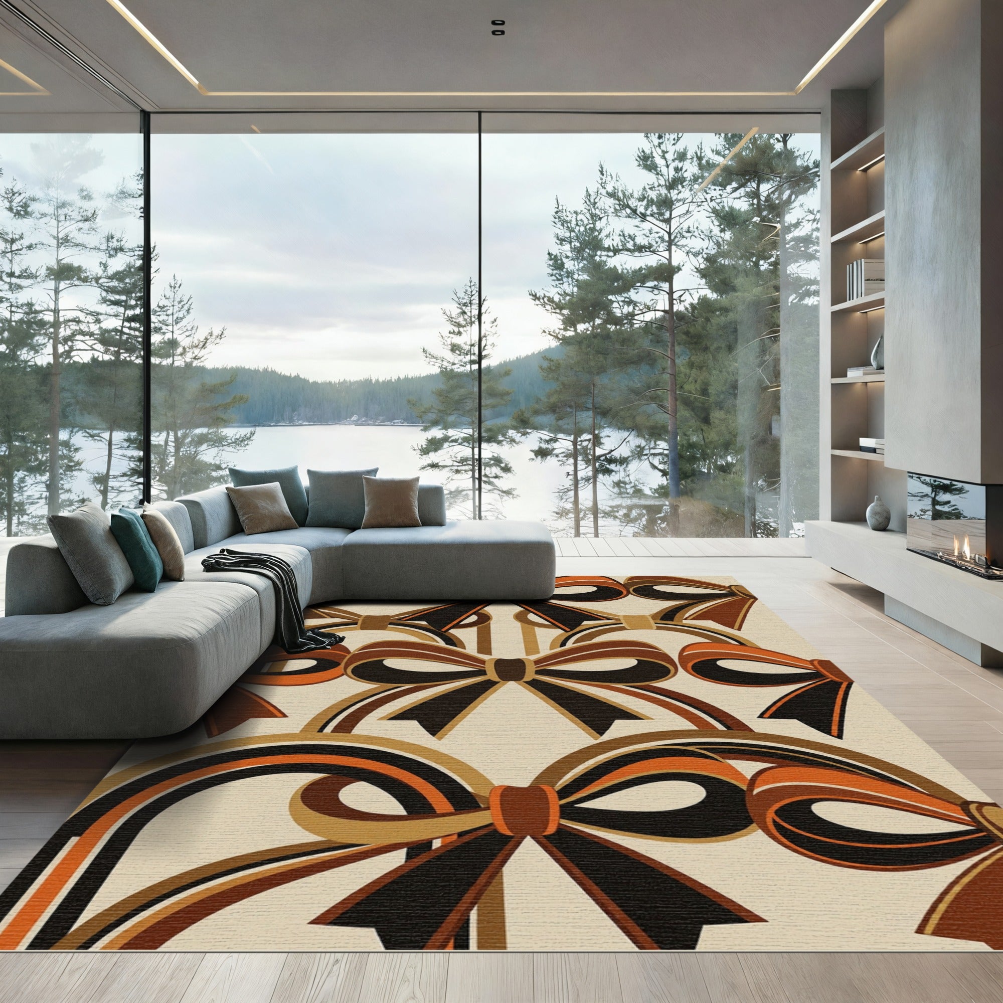 Retro Mid Century Terracotta Bows Rug