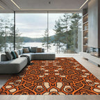 Copper Terracotta Floral Geometric Tapestry Rug