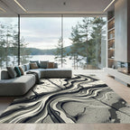 Monochrome Abstract Winding Lines Rug