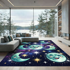 Whimsical Teal Moon And Stars Rug