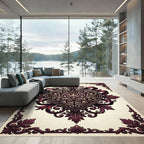 Ornate Burgundy Heart Damask Accent Rug