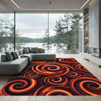 Fiery Orange Abstract Swirl Vortex Rug