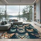 Whimsical Cat Faces Repeating Pattern Rug