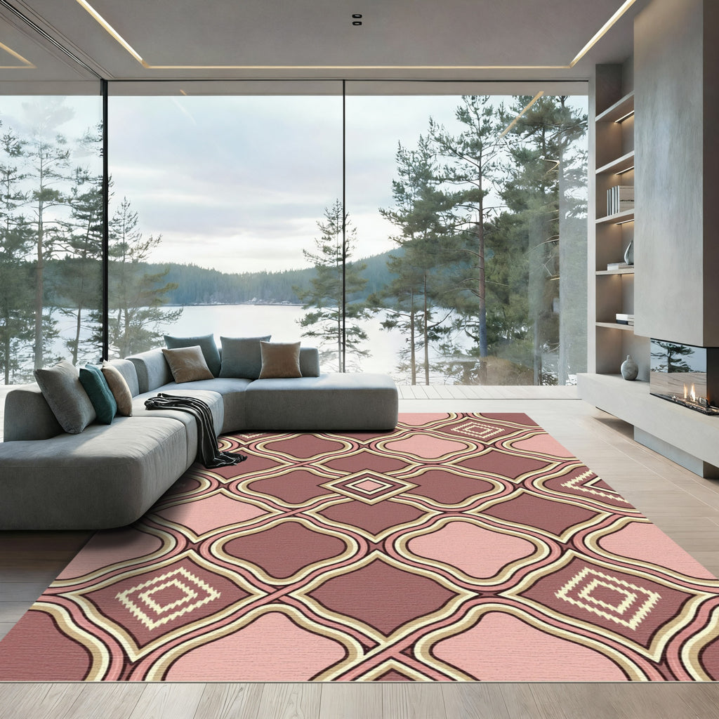 Dusty Rose Geometric Quatrefoil Lattice Rug