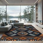 Bold Orange and Gray Geometric Diamond Rug