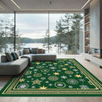 Green Gold Star Snowflake Collage Rug
