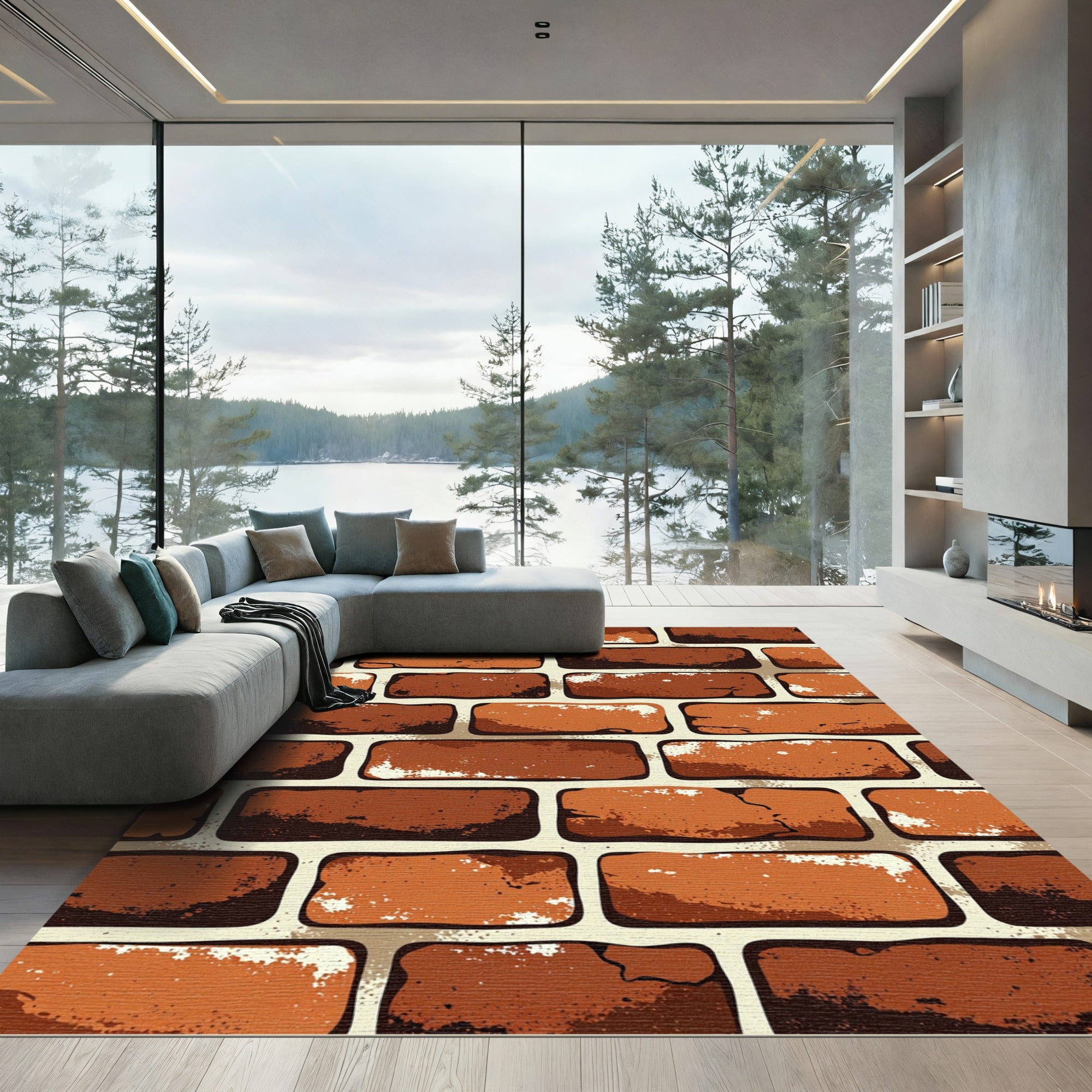 Rustic Orange Brick Texture Rug